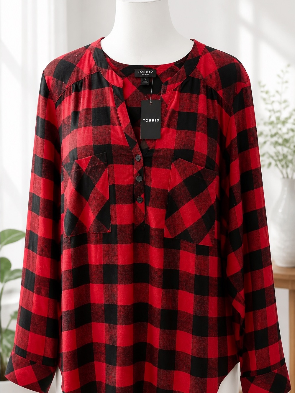 NWT Torrid Harper Softest Flannel Tunic Pullover Top Red Black Plaid 3 3X